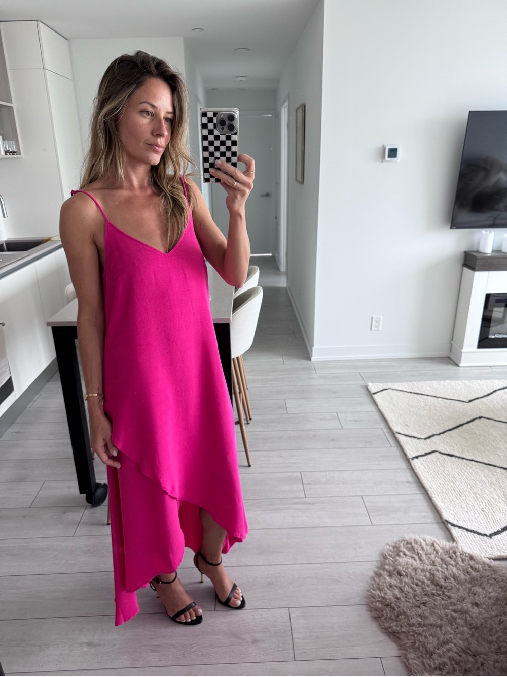 Lulu's Vibrant Fuchsia Asymmetrical Slip Dress